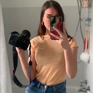 Free People Yellow-Orange Striped Tee